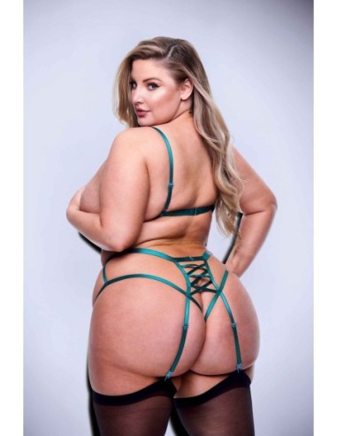 SEXY STRAPPY LACE TEDDY WITH GARTERS GREEN, QUEEN