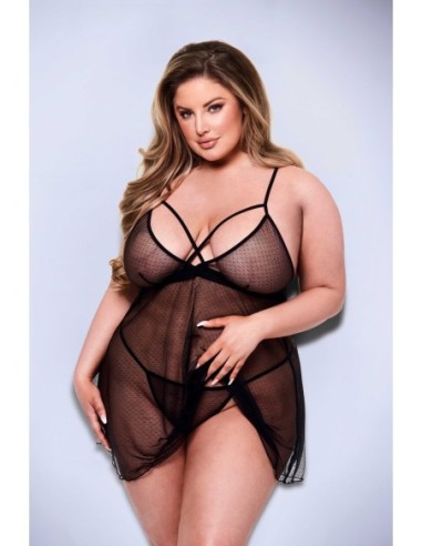 BACI 2PC ENCAJE DE TIRAS Y MALLA BABYDOLL &...