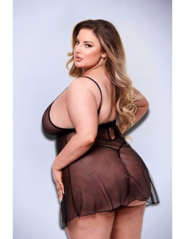 BACI 2PC ENCAJE DE TIRAS Y MALLA BABYDOLL &...