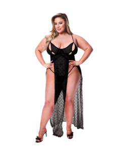 BACI CONJUNTO DE BATA DE MALLA Y TANGA DE 2 PIEZAS NEGRO,...