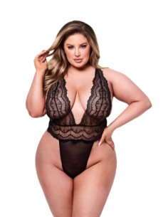 BACI SEXY PELUCHE DE ENCAJE EN V PROFUNDO NEGRO, QUEEN