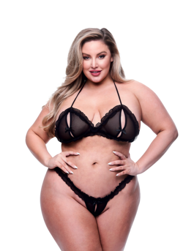 BACI CONJUNTO DE 2 PIEZAS DE SUJETADOR PEEKABOO Y TANGA SIN ENTREPIEZA NEGRO, QUEEN