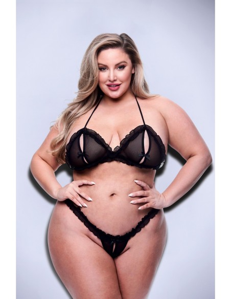 BACI CONJUNTO DE 2 PIEZAS DE SUJETADOR PEEKABOO Y TANGA SIN ENTREPIEZA NEGRO, QUEEN