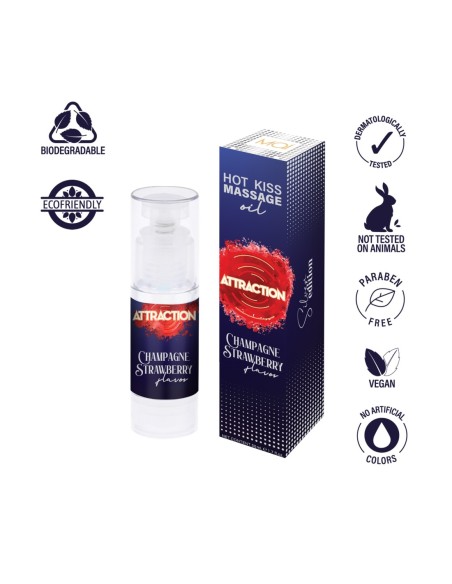 MAI ATTRACTION HOT KISS ACEITE DE MASAJE CHAMPÁN SABOR FRESA 50ML