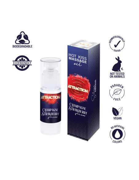 MAI ATTRACTION HOT KISS ACEITE DE MASAJE CHAMPÁN SABOR FRESA 50ML