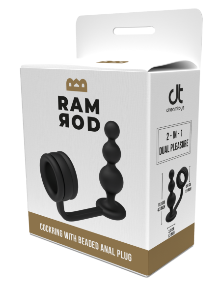 RAMROD ANILLO PARA EL PENE CON TAPÓN ANAL CON CUENTAS