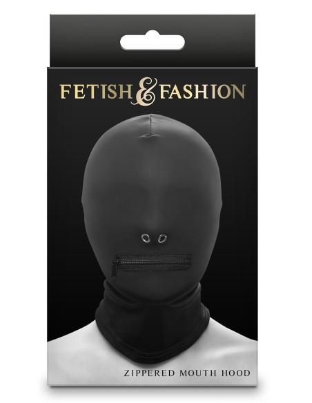 FETISH & FASHION ZIPPERED MOUTH HOOD BLACK