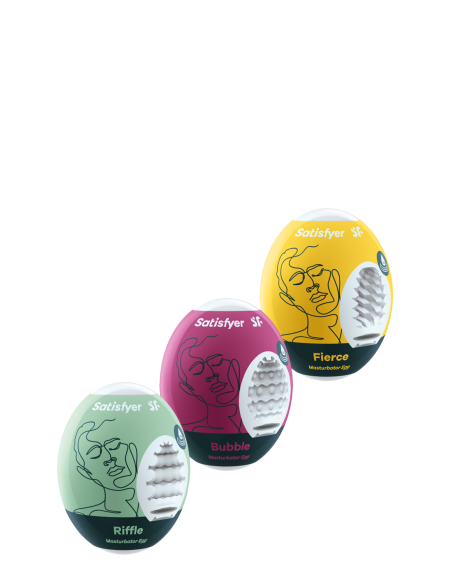 SATISFYER MASTURBADOR HUEVO 3ER SET RIFFLE,BURBUJA,FEROZ