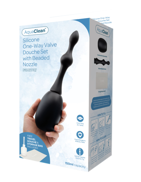 AQUACLEAN ONE WAY VALVE DOUCHE WITH ANAL BEAD NOZZLE 150ML