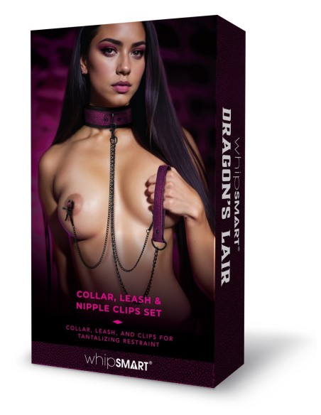WHIPSMART COLLAR DE GUARIDA DE DRAGÓN, CORREA Y PINZAS PARA PEZONES