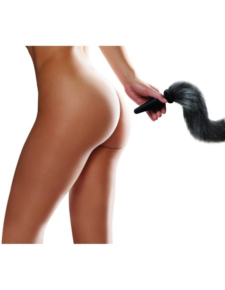 WHIPSMART 4.5 INCH SILICONE PLUG WITH GREY INDIGO FOX TAIL SET