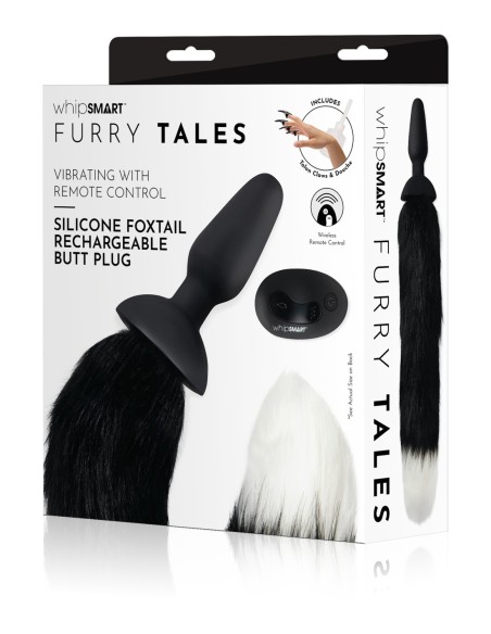 WHIPSMART TAPÓN VIBRADOR DE SILICONA DE 4,9 PULGADAS CON COLA DE ZORRO INDOGO NEGRO DE 14 PULGADAS