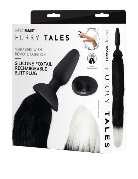 WHIPSMART 4.9 INCH SILICONE VIBRATING PLUG WITH 14 INCH BLACK INDOGO FOX TAIL