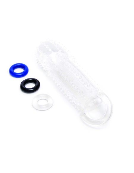 SIZE UP EXTENSOR DE PENE TEXTURIZADO DE VISIÓN CLARA CON LAZO DE BOLA