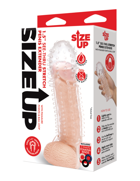 SIZE UP CLEAR VIEW TEXTURED PENIS EXTENDER WITH BALL LOOP