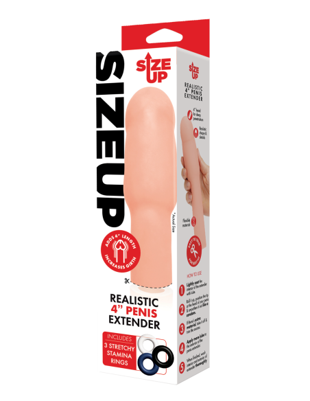 SIZE UP 4 INCH EXTRA REALISTIC PENIS EXTENDER -FLESH