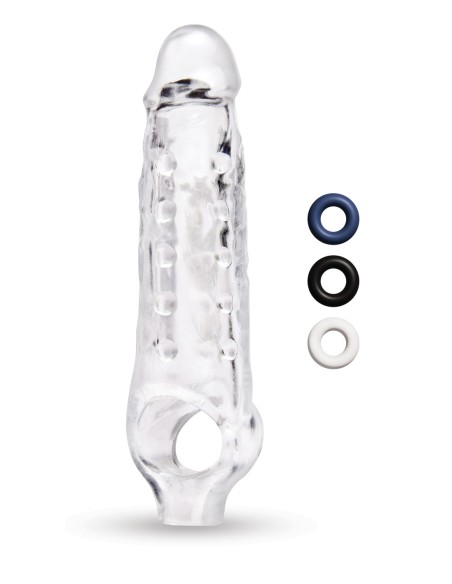 SIZE UP CLEAR VIEW STUDDED PENIS EXTENDER WITH BALL LOOP