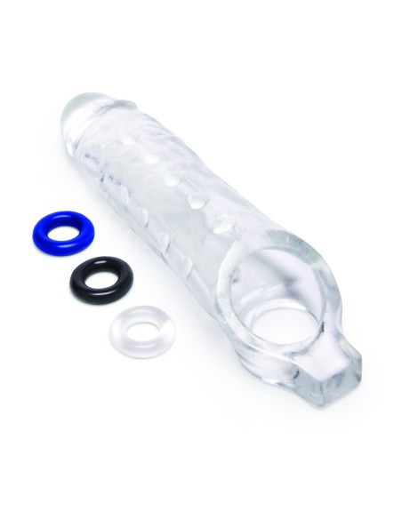 SIZE UP CLEAR VIEW STUDDED PENIS EXTENDER WITH BALL LOOP