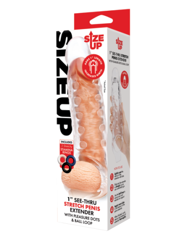SIZE UP CLEAR VIEW STUDDED PENIS EXTENDER WITH...