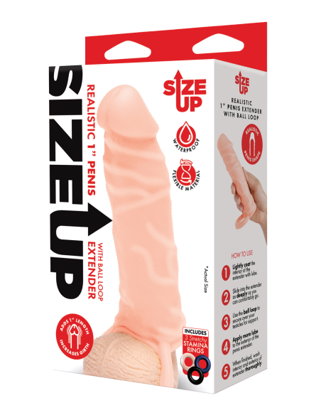 SIZE UP EXTENSOR DE PENE REALISTA DE SILICONA CON CARNE DE BUCLE DE BOLA
