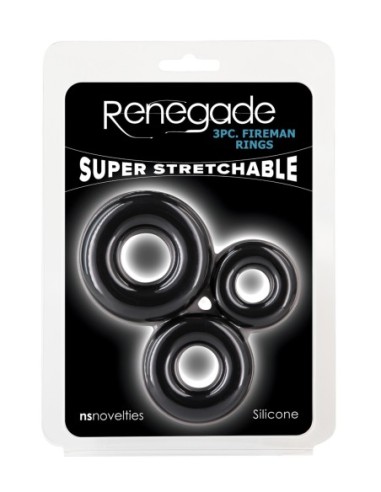 RENEGADE ANILLOS DE BOMBERO DE 3 PIEZAS NEGRO