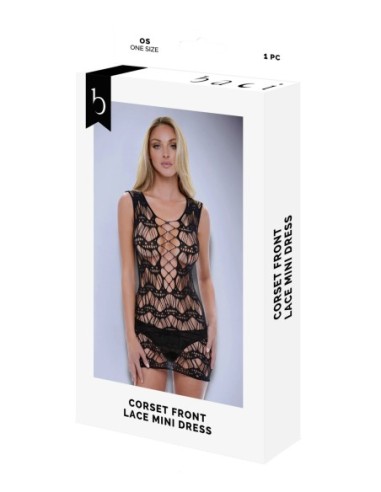 MINI VESTIDO DE ENCAJE CON CORSÉ DELANTERO BACI...