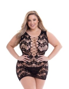 MINI VESTIDO DE ENCAJE CON CORSÉ DELANTERO BACI, NEGRO,...