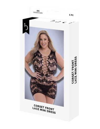 BACI CORSET FRONT LACE MINI DRESS BLACK, QUEEN