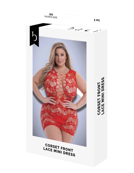 MINI VESTIDO DE ENCAJE DELANTERO CON CORSÉ BACI, ROJO, REINA