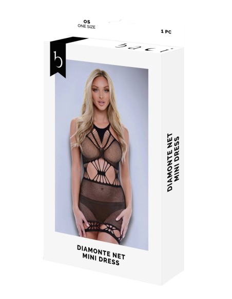 BACI DIAMONTE NET MINI DRESS BLACK, OS