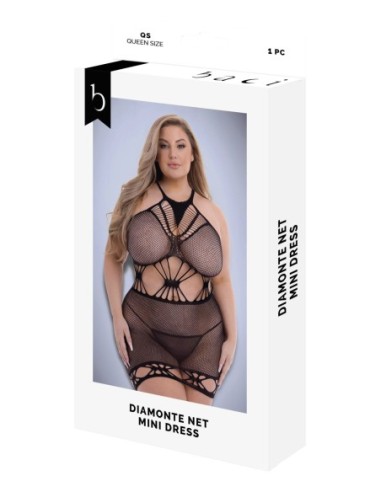 MINI VESTIDO BACI DIAMONTE NET NEGRO, QUEEN