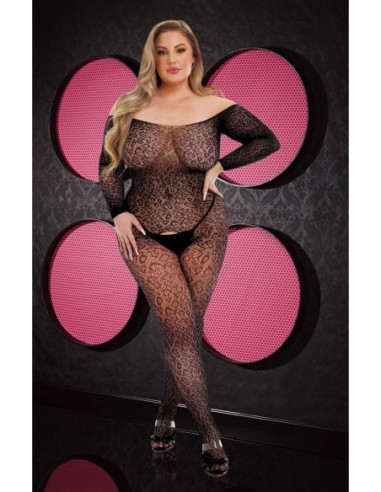 LAPDANCE LONG SLEEVE LACE BODYSTOCKING BLACK, QUEEN