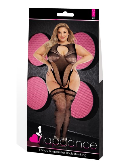 LAPDANCE FANCY SUSPENDER BODYSTOCKING BLACK, QUEEN