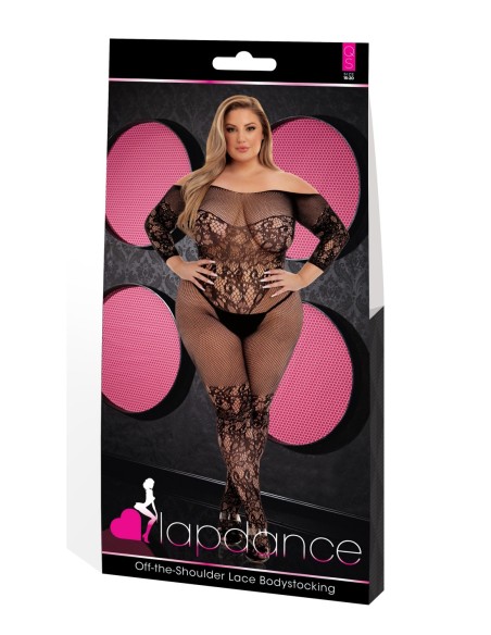 LAPDANCE OFF-THE-SHOULDER LACE BODYSTOCKING BLACK, QUEEN