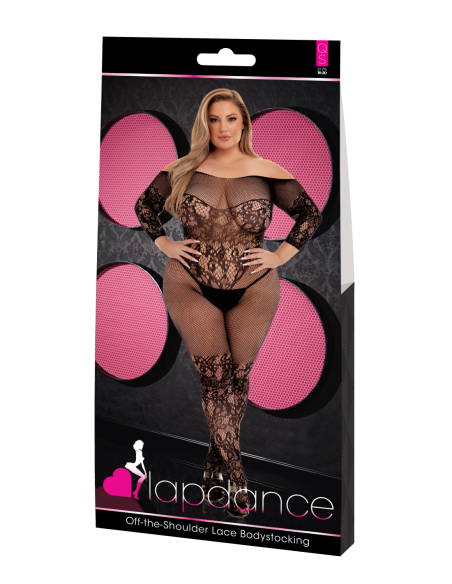 LAPDANCE BODYSTOCKING DE ENCAJE CON HOMBROS DESCUBIERTOS NEGRO, REINA