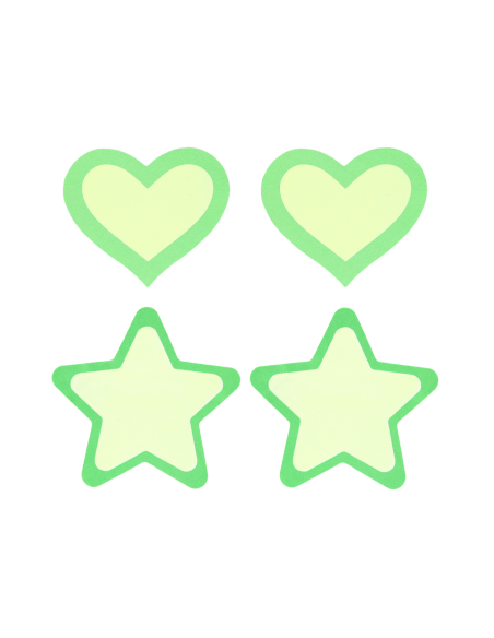 PEEKABOO PEZONERAS BRILLAN EN LA OSCURIDAD CORAZONES Y ESTRELLAS VERDES