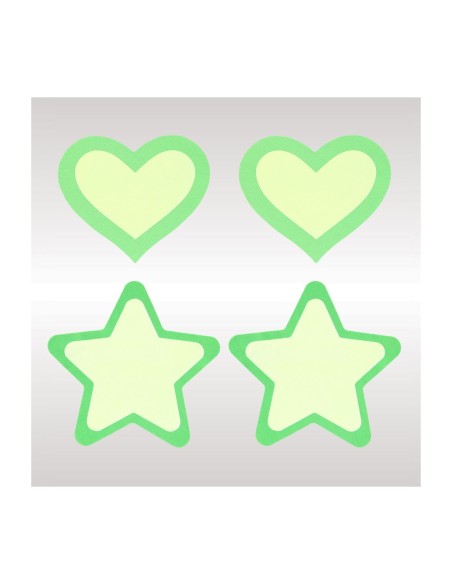 PEEKABOO PASTIES BRILLAN EN LA OSCURIDAD CORAZONES Y ESTRELLAS VERDE