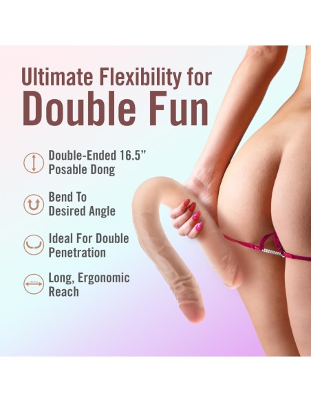 DR. SKIN PLUS 16.5” POSABLE DOUBLE DONG BEIGE