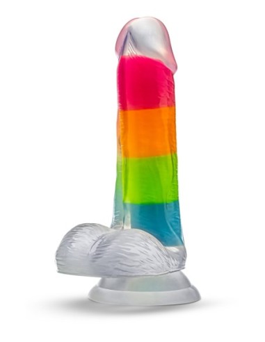 NEO ELITE GLOW IN THE DARK RAINBOW RAVE 6.5 INCH SILICONE DUAL DENSITY DILDO MULTICOLORED