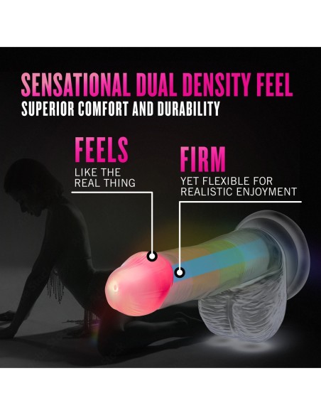 NEO ELITE GLOW IN THE DARK RAINBOW RAVE 6.5 INCH SILICONE DUAL DENSITY DILDO MULTICOLORED