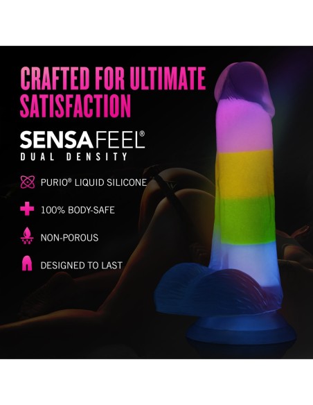 NEO ELITE GLOW IN THE DARK CONSOLADOR RAINBOW RAVE DE 6,5 PULGADAS DE SILICONA DE DOBLE DENSIDAD MULTICOLOR