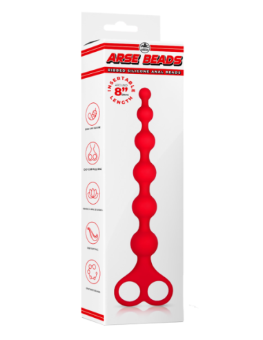 NMC 8 INCH RIBBED SILICONE ANAL BEADS RED