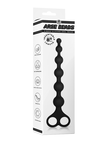 NMC 8 INCH RIBBED SILICONE ANAL BEADS BLACK