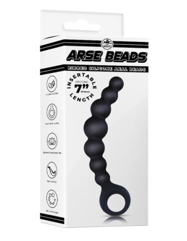 NMC 7 INCH RIBBED SILICONE ANAL BEADS BLACK