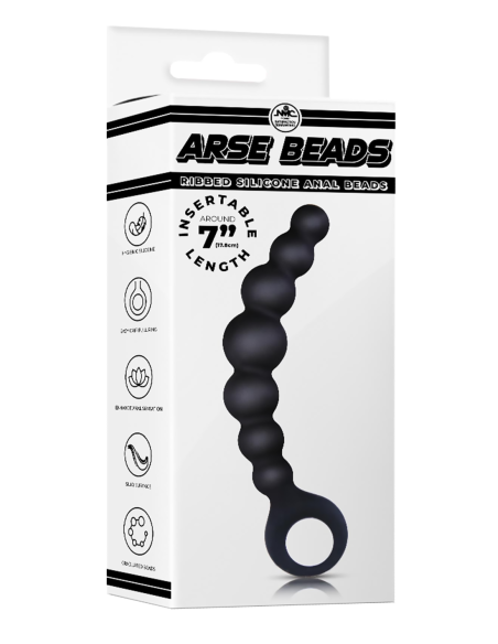 NMC 7 INCH RIBBED SILICONE ANAL BEADS BLACK