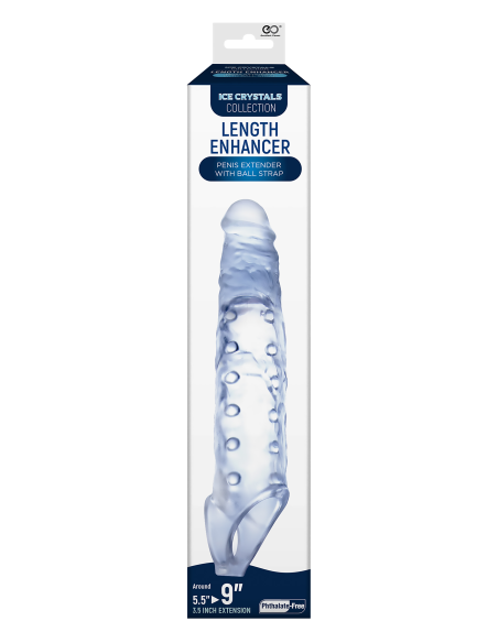 NMC POTENCIADOR DE LA LONGITUD DEL PENE TRANSPARENTE TPE DE 9 PULGADAS CON CORREA DE BOLA