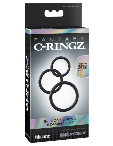 FANTASY C-RINGZ SILICONE 3-RING STAMINA SET BLACK