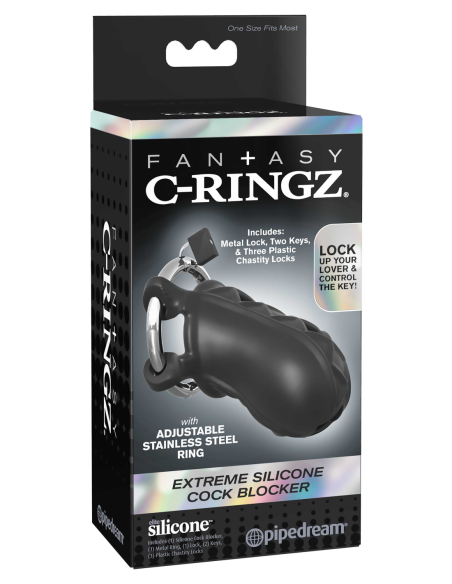 FANTASY C-RINGZ EXTREME BLOQUEADOR DE POLLAS DE SILICONA NEGRO