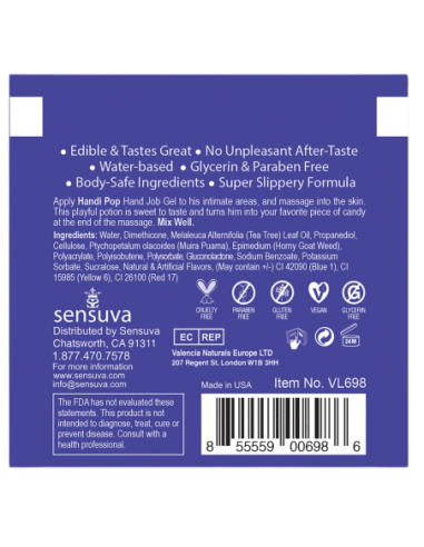 SENSUVA HANDIPOP EDIBLE MASSAGE GEL BLUEBERRY...