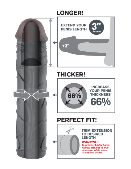 FANTASY X-TENSIONS MEGA EXTENSIÓN DE 3 PULGADAS NEGRO